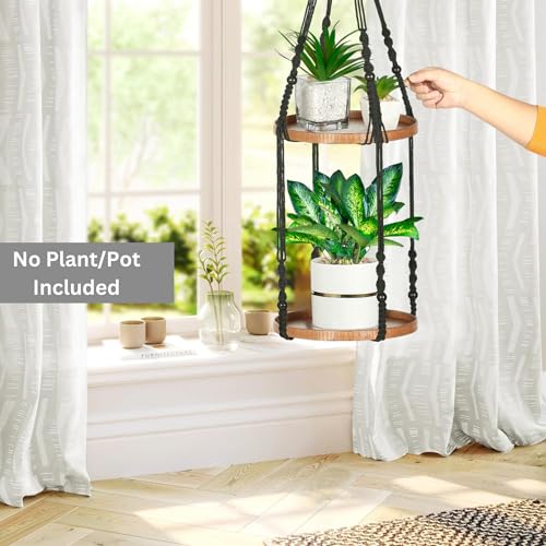 2-Tier Plant Hanger Indoor, Hanging Plant Shelf (12") - color: Black, size: 1-Pack, 2-Tier