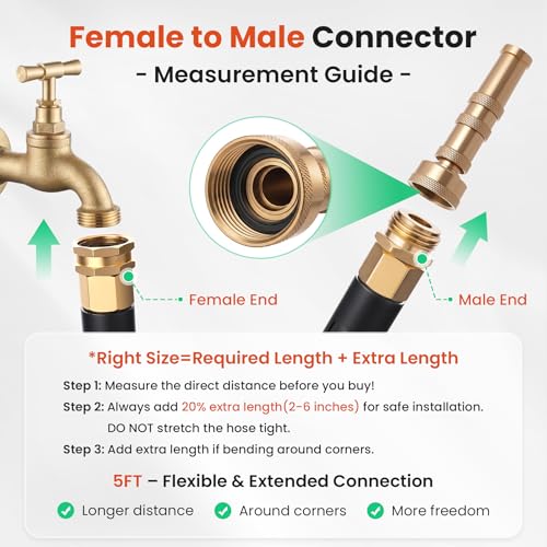 Cesun Short Garden Hose 5 feet, Metal Water Hose, Female to Male, 5ft, 5/8" - size: 5ft Male to Female