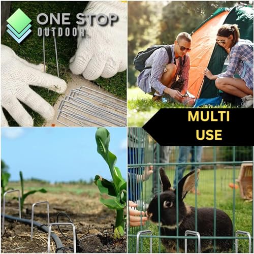 200-Pack 6 Inch Galvanized Landscape Staples 11 Gauge Garden Stakes Landscaping Fabric SOD Pins, Yard Stakes, Weed Barrier Fabric - with Removal Tool (200, Galvanized)