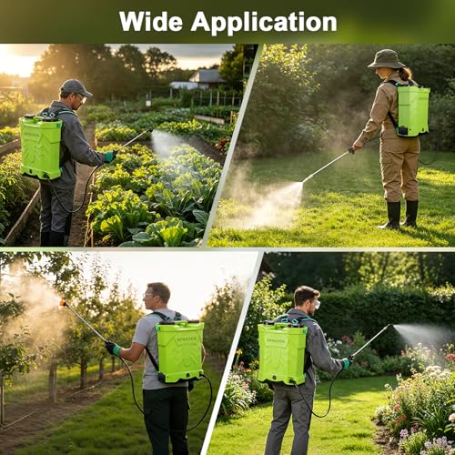 Battery Powered Backpack Sprayer 5.3 Gallon,Electric Garden Sprayer with 100 PSI Adjustable Pressure, Rechargeable 21V 2.6Ah Battery,8 Nozzles (Includes Telescopic Wand) for Lawn,Yard,Garden - color: Green