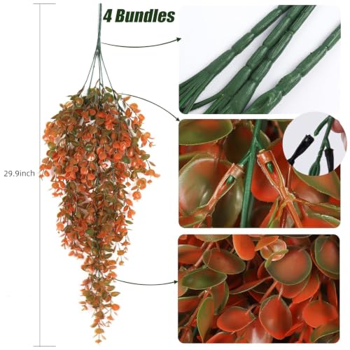 RECUTMS 4 Pcs Fake Fall Eucalyptus Hanging Greenery Plants 29.9Inch - color: Orange