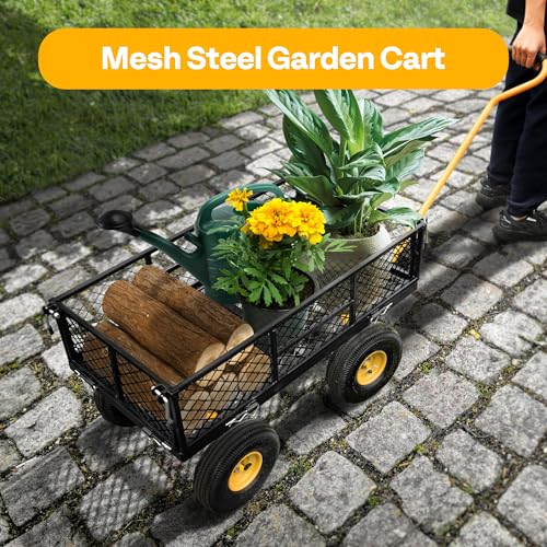 VIVOHOME Heavy Duty 880 Lbs 4.5 Cu Ft Mesh Steel Garden Cart Utility Wagon - color: Black