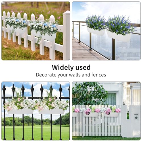16 Inch Railing Planters Box Metal Hanging Flower Pot 5 Pcs - color: White-5pcs