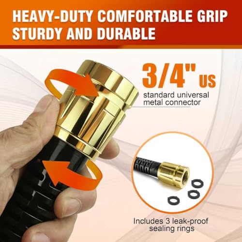 Garden Hose 100ft, Non-Expanding Lightweight Kink-Free Water Hose, Flexible Outdoor Hose with Aluminum Fittings, Abrasion Resistant & Easy to Store for Yard, Lawn, Car Washing, Watering - color: Orange, size: 100 ft