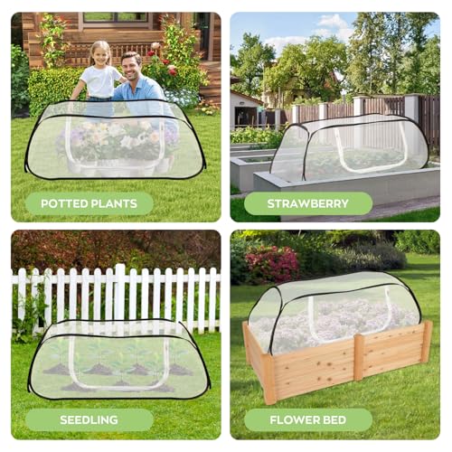 Pop Up Raised Garden Bed Cover -45''x22''x18'' Instant Plant Protection Against Bird, Pests & Squirrel,Plant Net Cover for Raised Bed with Zipper Door for Protecting Vegetable Row