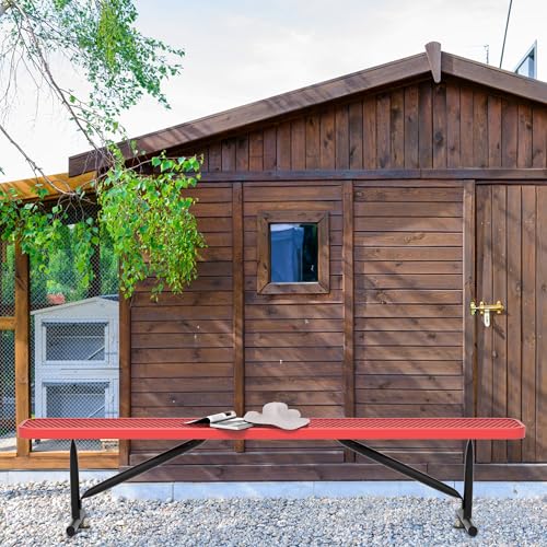 8 Feet Heavy Duty Metal Park Bench for Outside, Outdoor Bench with Portable Frame, Commercial Benches for Shopping Mall, Store, Park, Patio, Deck, Red - color: Red, size: 8FT