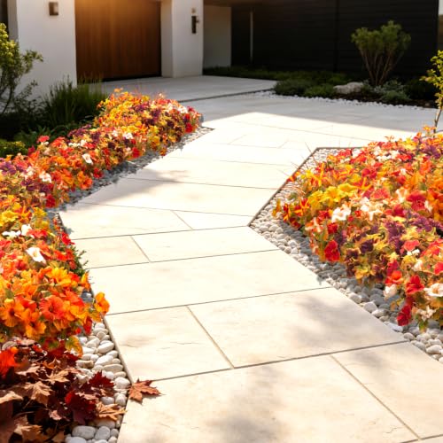 UV Resistant Artificial Outdoor Petunias, Faux Fall Flowers for Planters - color: Fall Brown Red