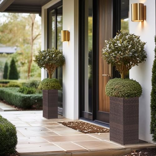 SUNNYPARK 2 Pack Tall Planters for Outdoor Rattan Square Box 12x12x24inch - color: Brown 2 Pack