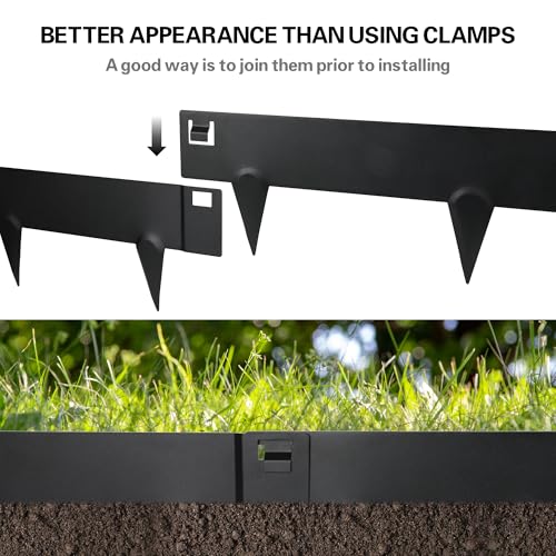 Worth Garden 10-Pack (34Ft Total) Galvanized Steel Landscape Lawn Edging - 6 in. H Bendable Metal Strips - Hammer-in 18-Gauge Flexible Black Edging Border - Yard Pathway Divider - Buckle Connection
