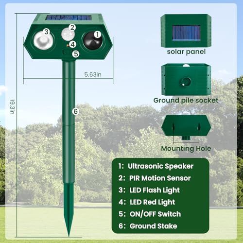 Solar Ultrasonic Animal Repellent Outdoor, 4Pack Waterproof Deer Repellent Devices with RIP Motion Sensor, Cat Repellent with LED Flashing Lights, Raccoons, Skunks, Rabbits Deer Deterrent Outdoor
