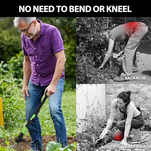 MAZING 39" Long Handle Weed Puller,3-Claw Stand Up Weeder Hand Tool,Ergonomic D-Handle Garden Weeding Tool for Effortless Root Removal,Standup Weed Pulling Tool for Yard Garden Dandelion Crabgrass - size: 39" 3-Claw-Update