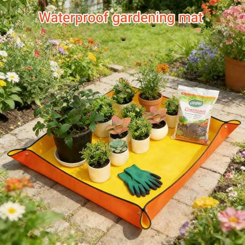 Repotting Mat for House Plants, Waterproof Portable Potting Mat Gardening Tray, Flower and Plant Care Transplanting and Potting Soil Mess Control - color: Yellow