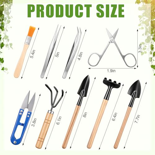 8 Sets Kids Mini Gardening Tools with Storage Bags Succulent Potting Planting Kit Indoor with Metal Rake Trowel and Shovel Small Gardening Tools for Cultivating Weeding Transplanting