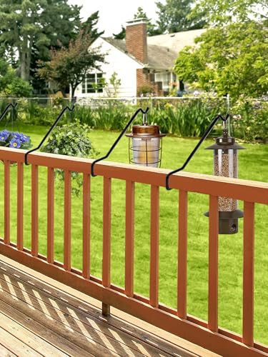 Biubee 4 Pack Deck Bird Feeder Hanger for Railing - Extended Angled Metal Deck Rail Plant Hanger for Bird Feeder Planters Lanterns Wind Chimes, Fit 2" × 4" & 2" × 6" Wooden Railings