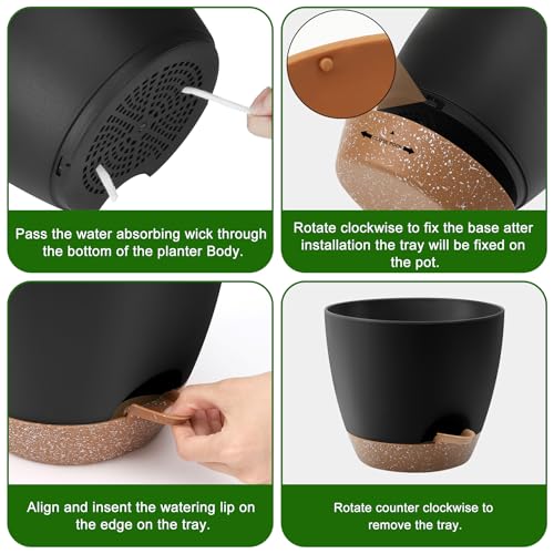QRRICA 7/7.5/8/9/10 Inch Self Watering Pots for Indoor/Outdoor Plants - color: Black Brown, size: 10/9/8/7.5/7 inch