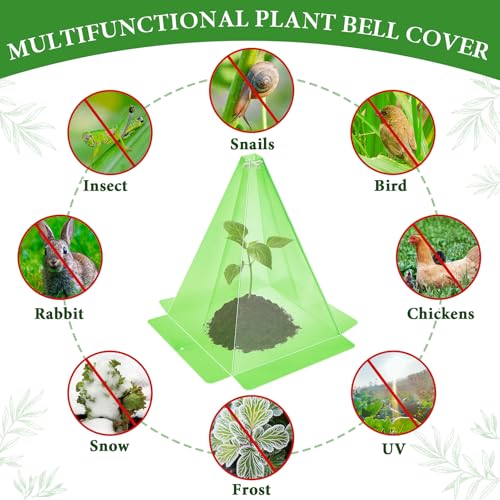 Reusable Plastic Garden Cloches, 7.8" x 11" Mini Greenhouse, 1.2mm Thick Clear Bell Covers with Metal Stakes Against Sun, Frost, Snails, Plant Protector (40pcs-Green) - size: 40pcs-green