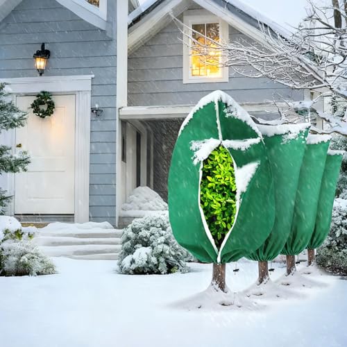 5Pcs Plant Frost Protection Covers 23.6x31.5 Inches – Reusable Breathable Freeze Blankets with Drawstring, Waterproof Non-Woven Fabric Frost Cloth for Winter Plant, Shrub, Tree, and Garden Protection - style: Small