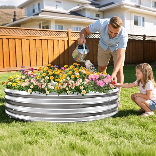 TBMLC 1FT Tall Heavy-Duty 5 FT Diameter Round Steel Rised Garden Bed Silver - color: Silver, size: 60" Diameter X 12" Tall