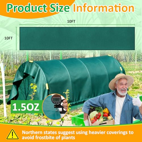 Green Plant Covers Freeze Protection, 10 x 10 ft - 1.5 oz/yd² Frost Cloths for Outdoor Plants, Tree Covers Freeze Protection, Winter Garden Blanket, Sun Cover for Plants for Greenhouse, Vegetables - color: Green, size: 1.5oz-10'x10'
