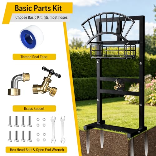Garden Hose Holder with Brass Faucet, Heavy Duty Hose Storage Holder