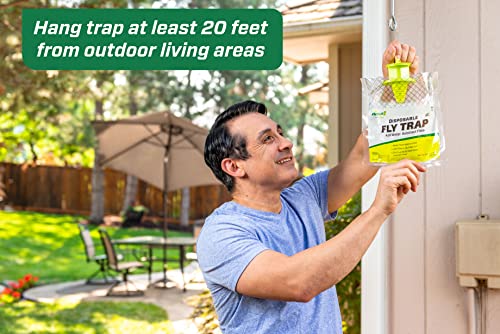 Rescue! Outdoor Disposable Fly Trap – Hanging Fly Catcher with Attractant Bait, Fly Bag for Patio, Yard, Trash & Farm Areas – Easy-to-Use Outdoor Fly Control - 6 Traps
