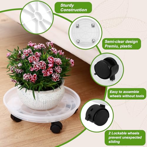 4 Packs Plant Caddy with Wheels 11.8" Plastic Rolling Plant Stands Heavy-duty Plant Dolly with Casters Indoor Outdoor Wheeled Plant Roller Base Large Planter Saucers Plant Mover - color: Clear white, size: 11.8" - 4 packs