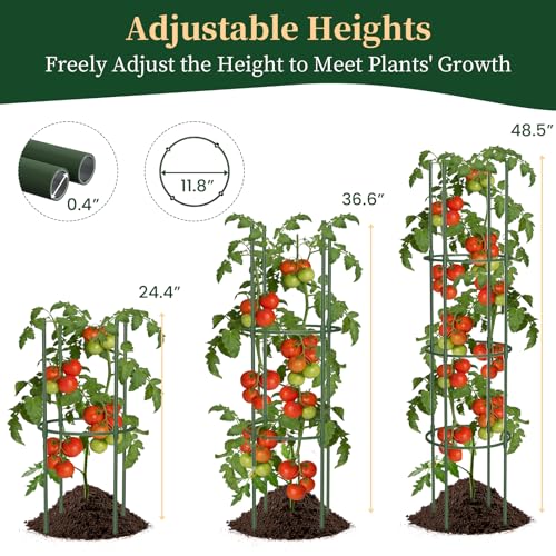 6 Pack Tomato Cages for Garden, 49" Tall Adjustable Heavy Duty Rust Resistant Tomato Trellis, with Upgraded Coupler for Raised Beds & Pots, Plant Stakes and Supports for Climbing Vegetables, Flowers