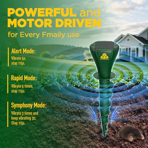 8 Packs Mole Repeller for Lawns, Solar Powered Mole Repellent Ultrasonic Vole & Gopher Deterrent, IP 65 Waterproof Humane Pest Control for Gopher Vole Snake in Lawn, Garden & Yard