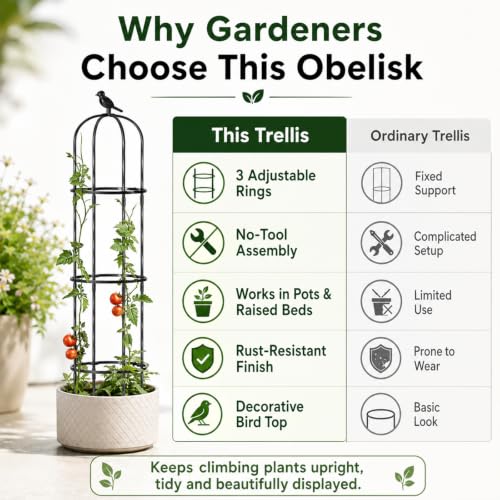 FOLLOOK Garden Obelisk Trellis for Climbing Plants Outdoor, 67", 1 Pack - color: 67"-Black-1PK