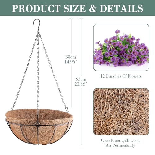 AGIRL Artificial Hanging Flowers with Baskets for Outdoors(Purple) - color: Purple, size: 1PCS