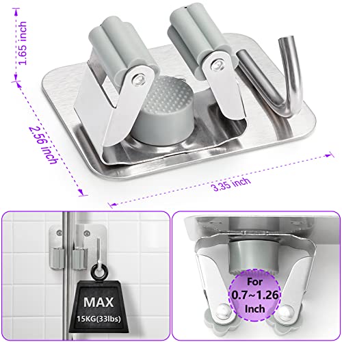 Broom Holder Wall Mount Screw Drilling, Sturdy Heavy Duty Stainless Steel Mop Gripper Rack Perforated, Perfect for Laundry Room Organizer, Fit with Laundry Kitchen Garage Garden Storage System - color: Silver