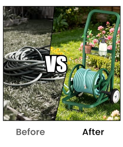 Artigarden Garden Hose Reel Cart with Wheels, Outdoor Water Hose Cart Green - color: Green, size: Holds 165 ft