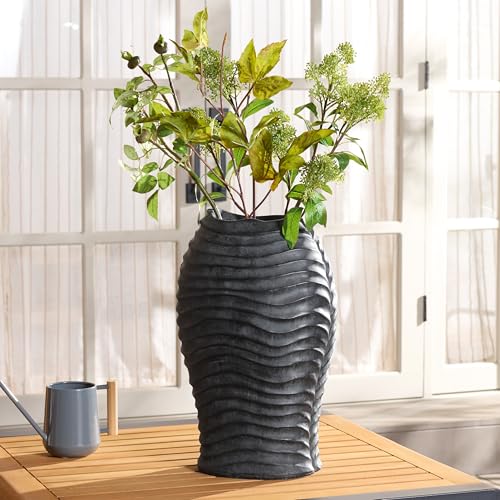 SAFAVIEH Outdoor Patio Furniture Collection - Damian Black Magnesium Oxide Planter Pot, Modern Weather-Resistant Garden Décor (PAT5043E) - color: Black