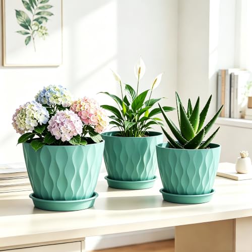 Plant Pots for Indoor Plants 3 Pack 10/9/8 Inch Plastic Planters - color: Blue