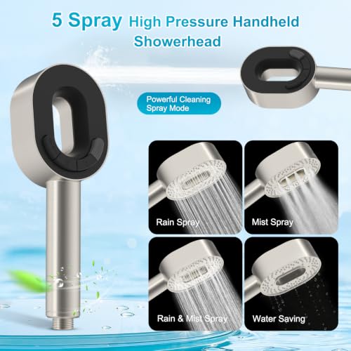 Hibbent Filtered Showerhead with handheld, High Pressure 5 Sprays Shower - color: Brushed Nickel, style: Showerhead with 3 Filters