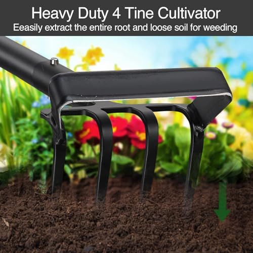 Stirrup Hoe Garden Tool & Cultivator Rake, 2-in-1 Heavy Duty Metal Hand Scuffle Garden Hoe for Weeding Vegetable Beds, Loop Action Weeder Long Handle 32-62", Manual Weed Puller for Lawn Farm Yard - size: 32-62“