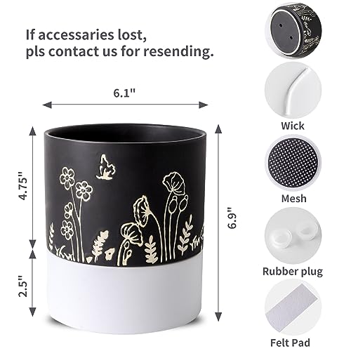 Nihow Self Watering Pots for Indoor Plants,6 Inch,Black,Hand Painting - color: Black, size: 6" Self Watering