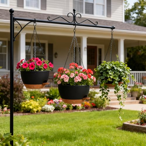 UOUZ Set of 3-10 Inch Self Watering Hanging Planters for Indoor Outdoor,Hanging Plant Pots with Drainage & Removable Tray, Hanging Pots Holder for Ivy, Pothos, Ferns, Balcony & Patio, Black with Brown - color: Black With Brown, size: 10inch-3pack