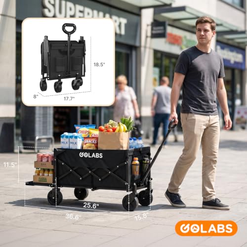 Golabs WA1 Collapsible Folding Wagon Cart, Max 220lb Load, Expands to 100L - color: Wa1 Black