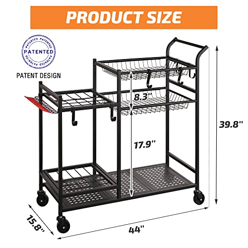 PLKOW Rolling Garden Tool Organizer with Shelves and Hooks, Black - size: Deluxe Rack