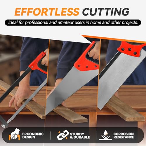 Auto Dynasty 3pcs Handsaw Set, Bow Saw Back Saw Hand Cuts for Sawing, Trimming, Gardening, Cutting Wood, Drywall, Plastic Pipes, Sharp Blade - style: 3pcs Hand Saw