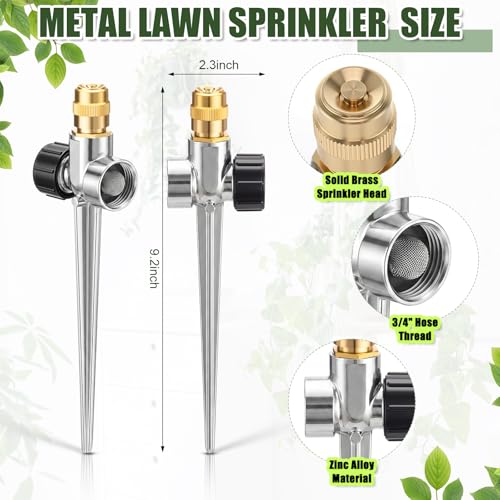 Tioncy 4 Pack Metal Lawn Sprinklers with Adjustable Brass Nozzle, Silver - color: Silver
