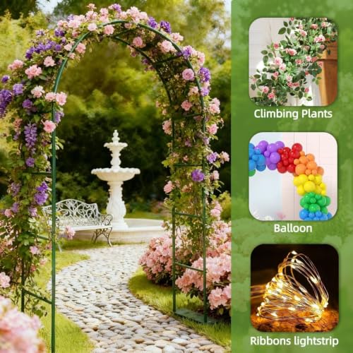 Thickened Metal Garden Arch with Detachable Base, 16mm Rust-Resistant Archway for Climbing Plants, Dual Size Convertible Arbor for Wedding & Party & Garden Decoration - style: Thickened 16mm tube with base