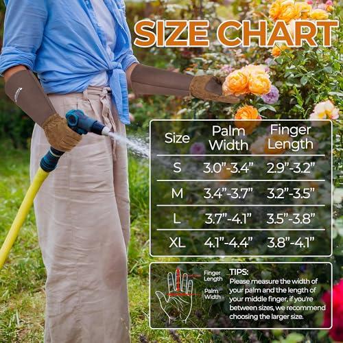 HANDLANDY Long Gardening Gloves for Men & Women, Cowhide Leather Rose Pruning Gloves- Breathable & Durable Gauntlet Glove (Medium, Brown) - color: Brown, size: Medium (Pack of 1)