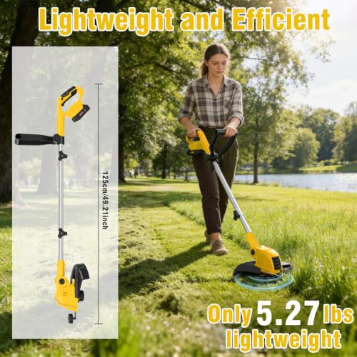 21V Electric Weed Wacker, Auto Line Feed High-Torque Motor - color: Yellow