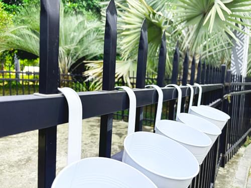 6 Pack Hanging Metal Railing Planters 6" with Detachable Hooks, White - color: White, size: 5.9"- 6 Pack