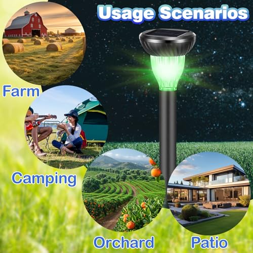 6 Pack Solar Ultrasonic Animal Repellent with RGB Color-Changing Lights, 360° Sonic Pest Deterrent for Outdoor Lawn & Garden, Solar Powered Mole, Gopher & Snake Repellent Stakes - style: Round Style