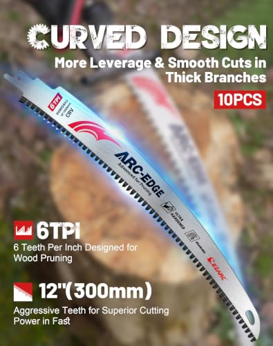 EZARC Arc Edge Reciprocating Saw Blades, 12-Inch 6TPI for Pruning, 10-Pack - size: 12 Inch