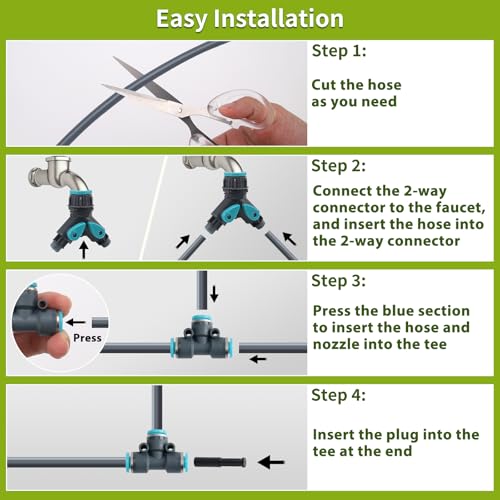 200FT 1/4" Quick-Connect Drip Irrigation System Kit, Automatic Garden Watering System with 32 Pcs Adjustable Spray Nozzles for Garden, Greenhouse, Yard, Lawn - size: 200FT