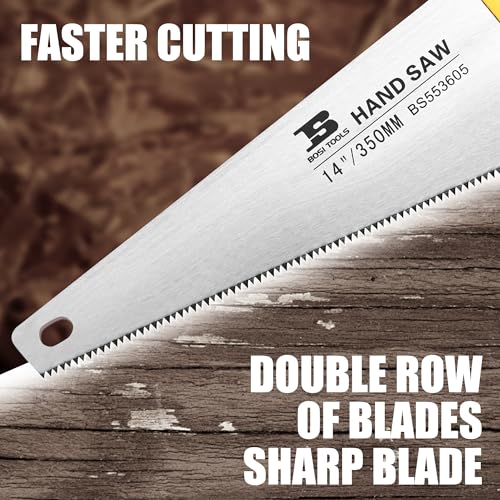 14 in. Pro Hand Saw, 11 TPI Fine-Cut Soft-Grip Hardpoint Handsaw Perfect for Sawing, Trimming, Gardening, Cutting Wood, Drywall, Plastic Pipes, Sharp Blade, Ergonomic Non-Slip Handle